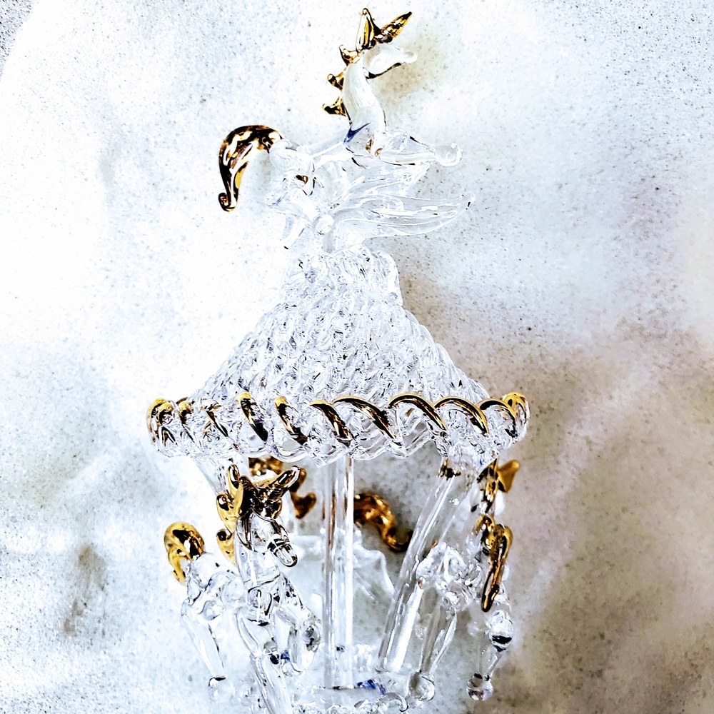 Elegant Gold & Clear Glass Carousel Glass Art